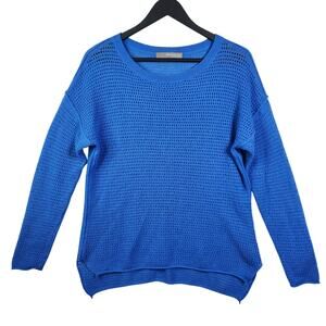 360 Cashmere Sybil Open Knit Sweater L Electric Royal Blue Preppy Aritzia Long